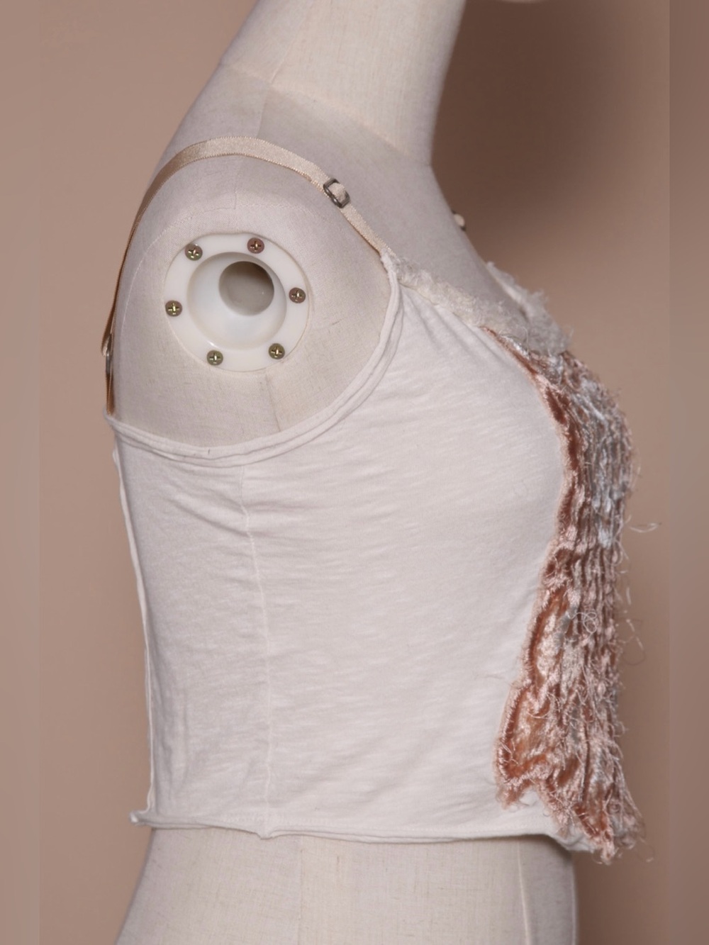 Vintage Y2K Free People Velvet Lace Crop Cami Tank Ivory Blush Boho M - Picture 5 of 5